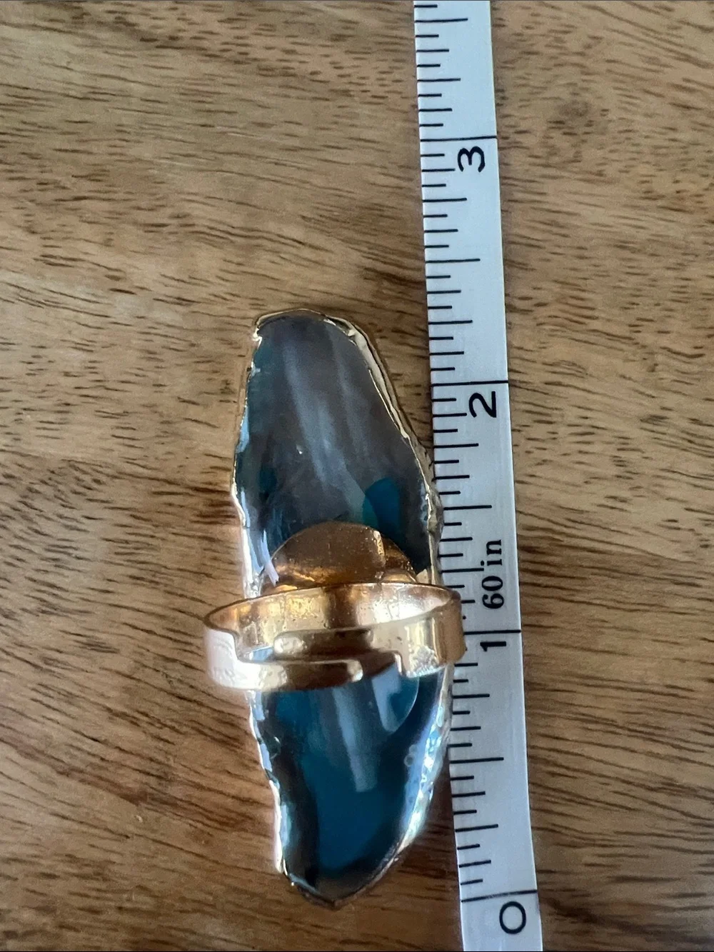 Blue Agate Statement Ring with Gold Trim